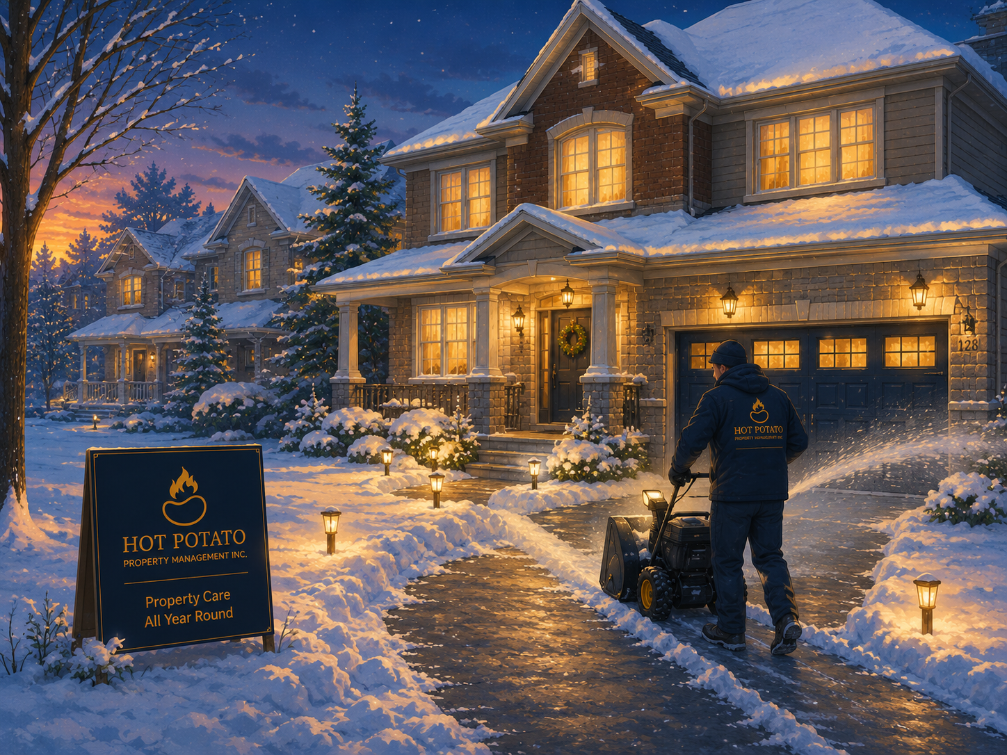 Snow-covered Ontario home with cleared driveway and walkway